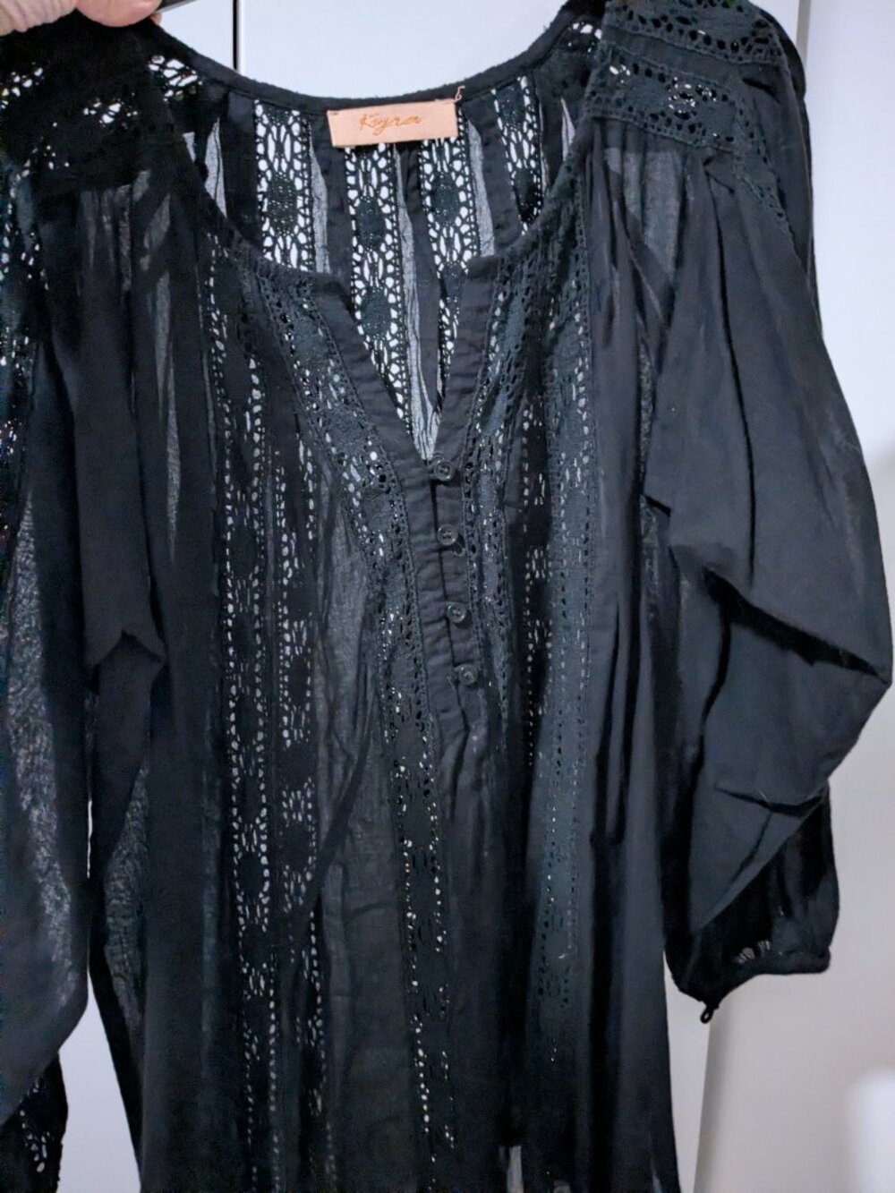 KYRA Embroidered/Lace Peasant Top